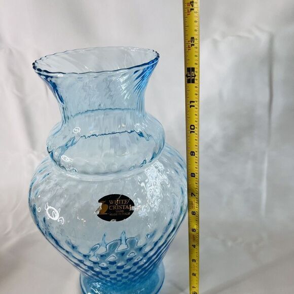 White Cristal French Aqua Blue Turquoise Vase Made in Italy w Label 12.5“ Tall - Picture 9 of 9